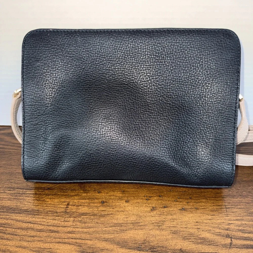 Kate‎ Spade New York Black Beige Pebbled Leather Bow Crossbody Bag PXRU5070